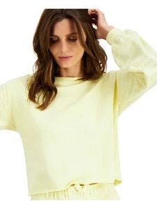 INC Womens Yellow Rhinestone Crewneck Long Sleeve Cropped Sweatshirt XS - Picture 1 of 11