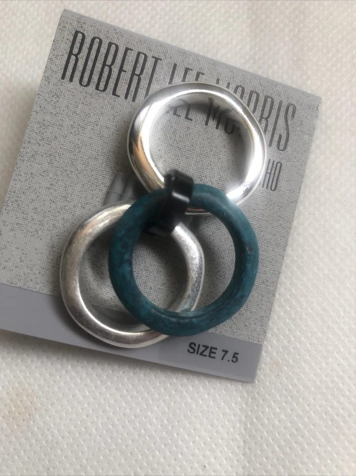 Anillos apilables Robert Lee Morris Soho plata y azul verde pátina talla 7,5 nuevos con etiquetas Foto 1 de 4