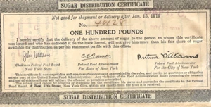 1918 WWI-Era Certificato Distribuzione Zucchero 100 libbre -New York -Federal Food Adm. - Foto 1 di 5