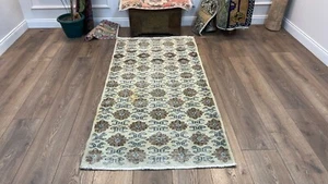 Beige Rug, Vintage Turkish Rug, Handmade Wool Rug, Bohemian Runner Rug 3.3x6.6ft - Picture 1 of 10