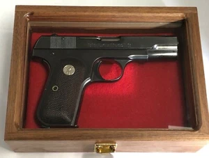 PISTOL GUN PRESENTATION CASE GLASS TOP WOOD BOX FOR COLT 1903 1908 HAMMERLESS - Picture 1 of 11