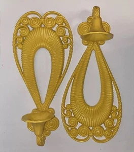 Burwood Juego Grande Apliques Vela Pared Decoración Amarillo Vintage 1975 LEER - Imagen 1 de 10