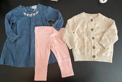 Nordstrom Bebé Cambray Floral Bordado Manga Larga Vestido Leggings Suéter Foto 1 de 4