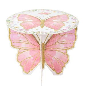 2 White Pink Glitter Butterfly Cake Stands Wedding Party Events Home Decorations - Picture 1 of 9