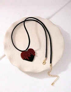 Dripping Blood Dark Heart Pendant Necklace With Black Wax Cord Gothic Jewellery - Picture 1 of 5