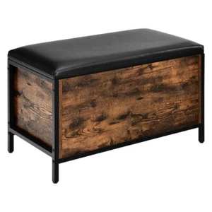 Pemberly Row Entryway Storage Bench/Padded Seat Flip Top Ottoman - Brown/Black - Picture 1 of 12