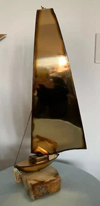 Vintage 22 Zoll Messing Segelboot MCM Skulptur Onyx Sockel Kunst signiert von Mario Jason - Bild 1 von 12