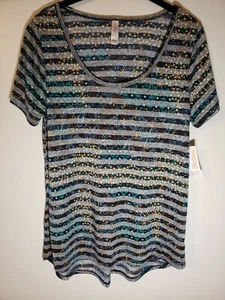 LuLaRoe S Classic T - Gray Stripes on Floral background- Small- New - Foto 1 di 5