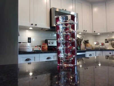 J.G. DURAND CRYSTAL GEOMETRIC GLASS VASE - Vintage -  Ruby Red Windsor - FRANCE - Image 1 of 4