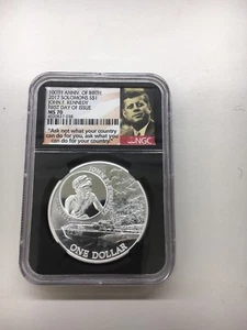 2017 1 oz Silver JFK Solomon Islands NGC MS 70 FDOI First Day of Issue Black  - Picture 1 of 2