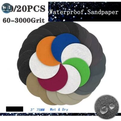 3 Inch 75mm Waterproof Sanding Discs Hook Loop Sandpaper Wet/Dry 60-3000 Grit - Image 1 of 4