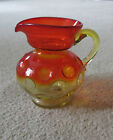 RED and AMBER COIN DOT STYLE SMALL ART GLASS PITCHER  (U)
