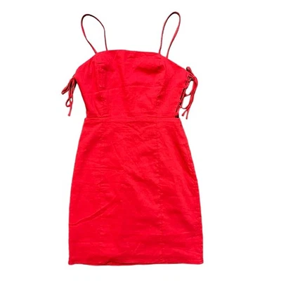 NWT ZARA Tied Linen Blend Mini Dress in Red WOMEN'S XS - Image 1 of 4