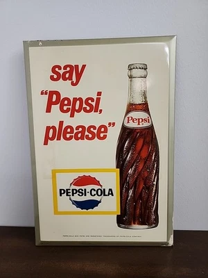 Vintage 1960's Pepsi “Say Pepsi Please” Hanging Wall Countertop Display Sign - Image 1 of 4