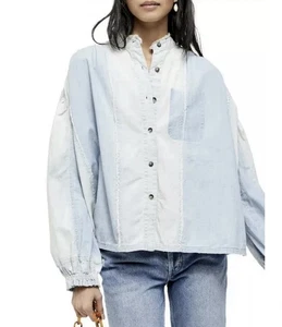 Free People Set Sail Denim Top Indigo Distressed Boho Festival XL - Bild 1 von 10