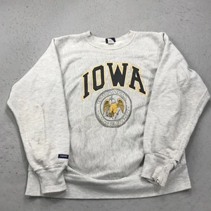 VINTAGE Iowa Hawkeyes Sweatshirt Erwachsene Large grau Webmuster Rundhalsausschnitt NCAA 90er - Bild 1 von 12