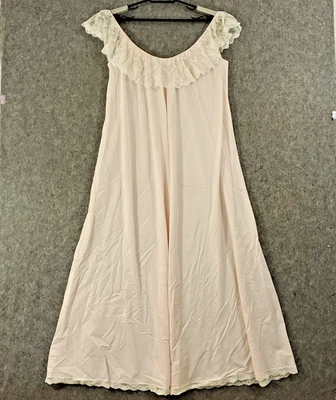 Camisón De Colección Lucie Ann Mujer Medio Rosa Encaje Volantes Nylon Peignoir Años 70 EE. UU. Foto 1 de 4