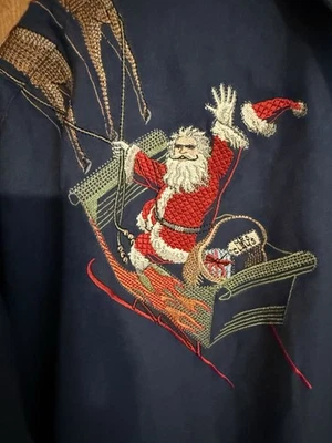 Мужская вышитая шелковая рубашка Tori Richard Christmas Santa's Sleigh 3XL - Изображение 1 из 4