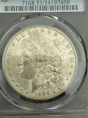 PCGS AU-53 Semi-KEY 1886-O MORGAN SILVER DOLLAR. Light toning with luster - Image 1 of 4