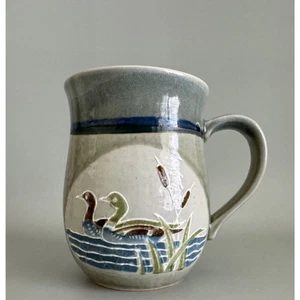 Vintage Mallard Duck Stoneware Coffee Cup Mug Blue and Gray 1980s - Picture 1 of 8