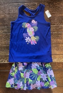 Childrens Place Skort Set | Tropical Bird on Deep Purple Tank w/Coord Skort Sz L - Picture 1 of 9