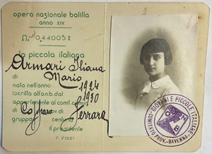 FERRARA GIOVENTÙ ITALIANA LITTORIO TESSERA PICCOLA ITALIANA XIV° 1936  - Foto 1 di 2