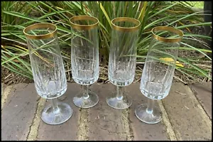 x4 Vintage Antique Gold Gilt Trim Cut Crystal Champagne Flutes Glasses Moser? - Bild 1 von 3