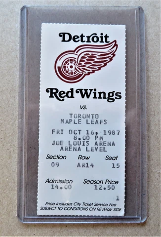 Red Wings vs Toronto Maple Leafs ticket stub Oct 16, 1987 - Yzerman , Probert G Cover