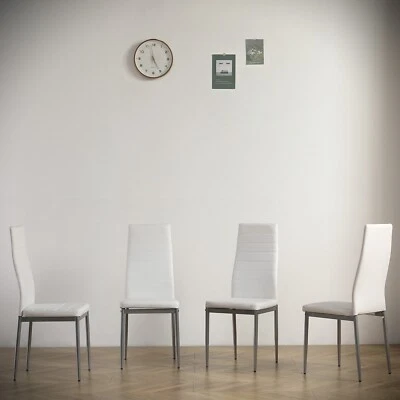 Juego de 4 sillas de comedor tapizadas de cuero PU blancas con patas grises Foto 1 de 4