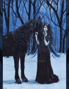 Gothic Fantasy Art PRINT Fairy Unicorn Snow Winter Forest Night Blue Cold Dark - Imagen 1 de 1
