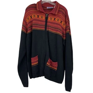 ERIKA II & CO Vintage Zip Knit Sweater Orange Black Pockets Grannycore Womens 2X - Picture 1 of 9