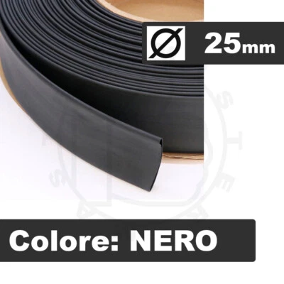 GUAINA TUBO TERMORESTRINGENTE TERMORETRAIBILE COLORE NERO DIAM 25mm - 1 METRO - Immagine 1 di 4