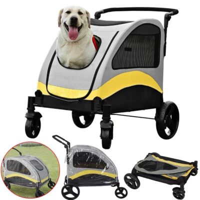 Heavy Duty Dog Stroller Large Pet Pushchair Travel Cart Folding Rainproof Shield - Image 1 of 4