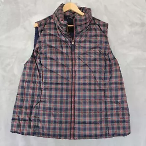 Talbots Puffer Vest Womens 2X Plaid Full Zip Pockets Navy Blue Sleeveless Jacket - Picture 1 of 10