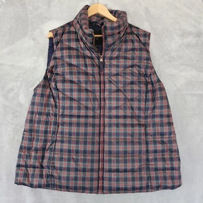 Talbots Puffer Vest Womens Size 2X Navy Blue Tartan Plaid Full Zip Pockets - Image 1 of 4