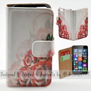 For Nokia Series - Roses Illustration Theme Print Wallet Mobile Phone Case Cover - Picture 1 of 3