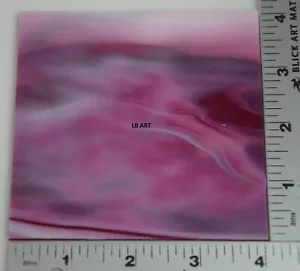 3346.30 CRANBERRY PINK, AZURE BLUE, WHITE STREAKY 4" x 4" BULLSEYE GLASS 90 COE - Picture 1 of 4
