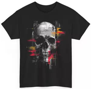 Distressed Skull Glitch Effects T-Shirt Digital Glitch Skull Graphic Tee - Picture 1 of 12
