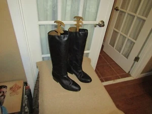 Vintage JCPenney Black Leather Below Knee Boots Women's size 7.5 M - Picture 1 of 9