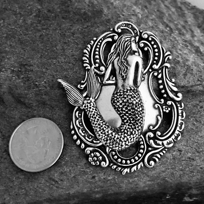 Collar o broche de sirena prendedor, plata esterlina plt, colgante artístico dama del mar Foto 1 de 4