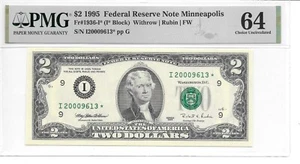1995* $2 FRN MINNEAPOLIS MILLENNIUM STAR PMG 64 CHOICE UNC. "MINOR THINNING" - Picture 1 of 2