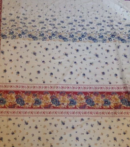 1 YD 44" VINTAGE CRANSTON SHWARTZ LIEBMAN DOUBLE BORDER BURT RED FLORAL/BLUE4888 - Picture 1 of 6