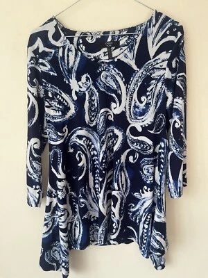 Joanna Hope blue geometric top Size 10 Holiday Summer Bbq Office Casual Shirt - Image 1 of 4