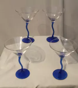 set of 4 twisted blue stem martini glasses pre-owned fabrique al a main - Picture 1 of 2