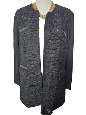 CHICO'S Womens Open Front Jacket Sparkly Boucle Black Metallic Size 3 XL  16 - Image 1 of 4
