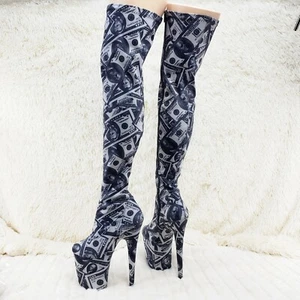 Botas de tacón Flamingo 3000DP elásticas plataforma alta con estampado de dinero 7-12 NY - Imagen 1 de 12