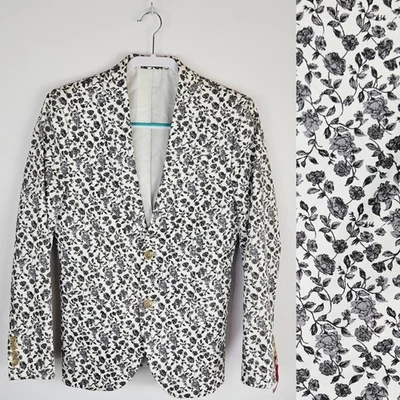 Blazer J. Ferrar 36S Para Hombre Calce Ajustado Floral Blanco Gris Moderno Chaqueta Distintiva Foto 1 de 4
