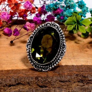 Olive Quartz Gemstone Vintage Handmade Jewelry 925 Sterling Silver Ring 9 C305 - Picture 1 of 5