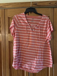 Women’s Sonoma Size 1X Striped V-neck Tee Cotton Blend - Picture 1 of 3