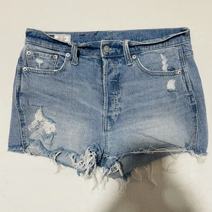 Jean corto de tiro alto descarado GAP para mujer talla 29/8R azul con puños elástico - Imagen 1 de 7